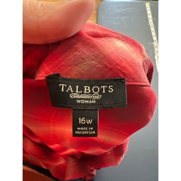 Talbots Womens Red Plaid Ruffle Front Blouse 16W - Picture 6 of 9